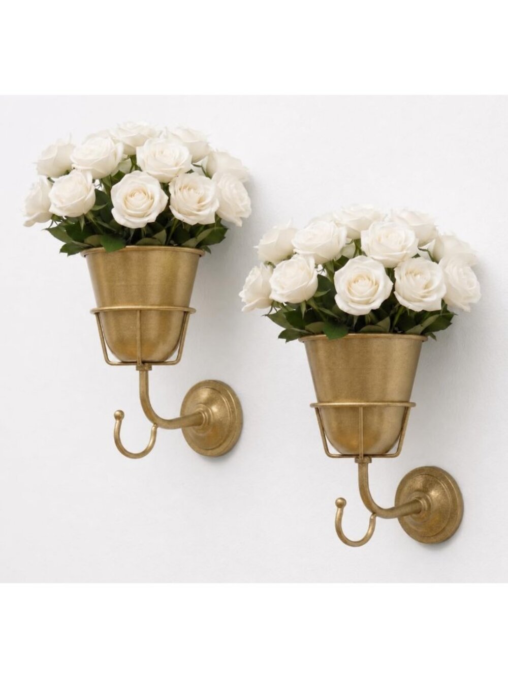 Vintage Gold Wall Vase Set of 2 - Matte Brass Hanging Flower Holders for Home